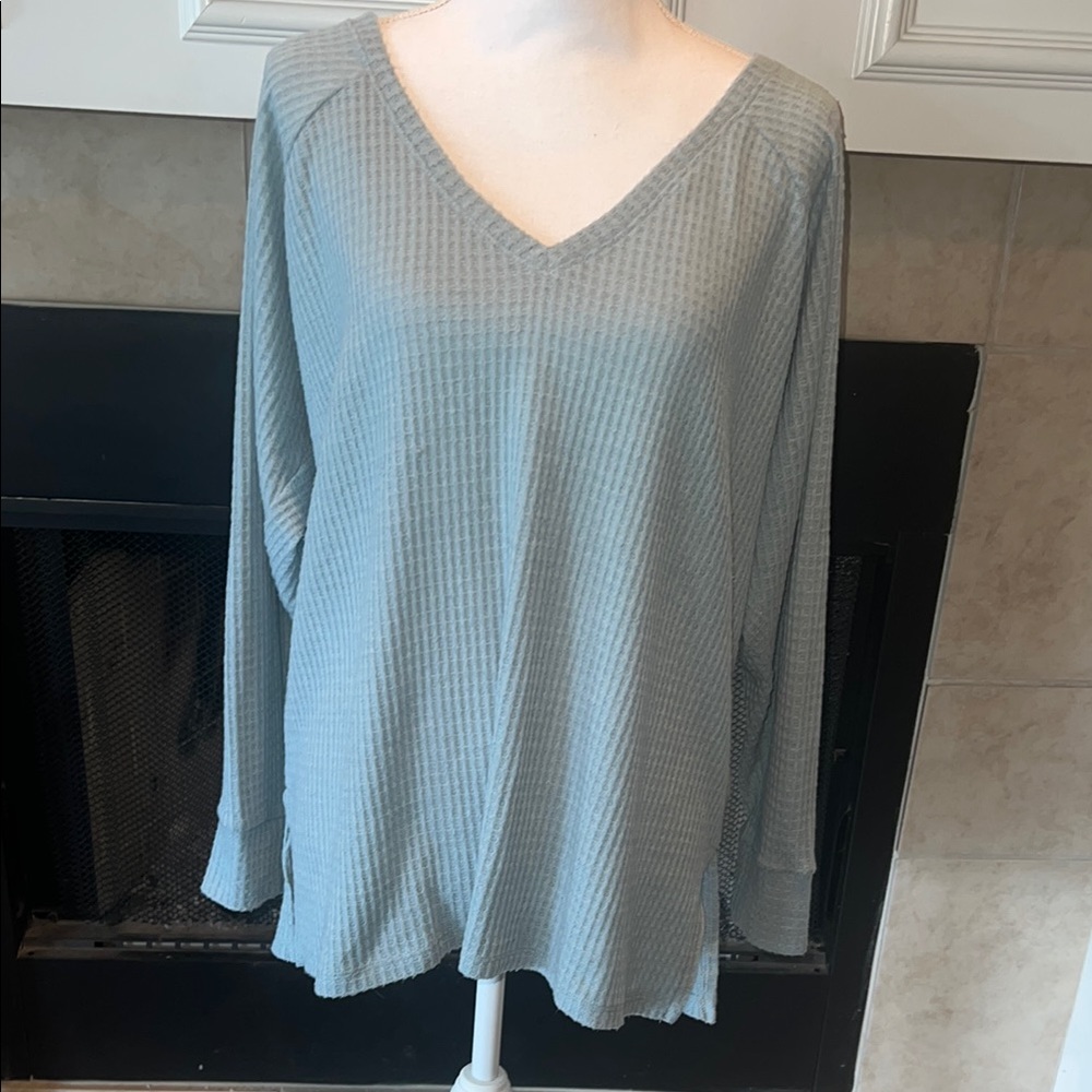 LOFT Blue Green Ribbed Relaxed top